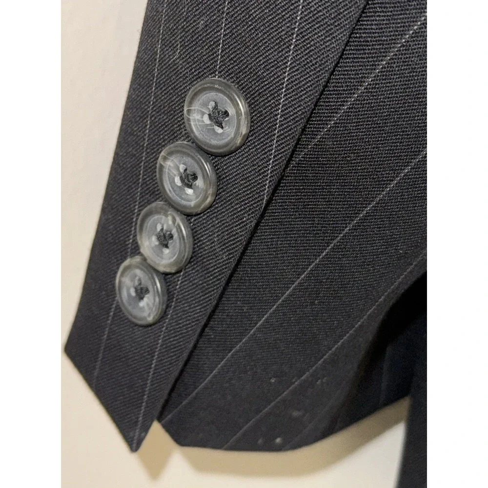 Chaps Men's 44R 2-Piece Suit 100% Wool Charcoal Gray Pinstripe Jacket and Pants